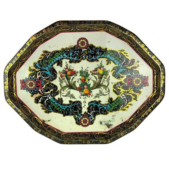 Daher Decorated Ware Metal Tray Floral Fruit Design Vintage Made In England - Picture 1 of 6